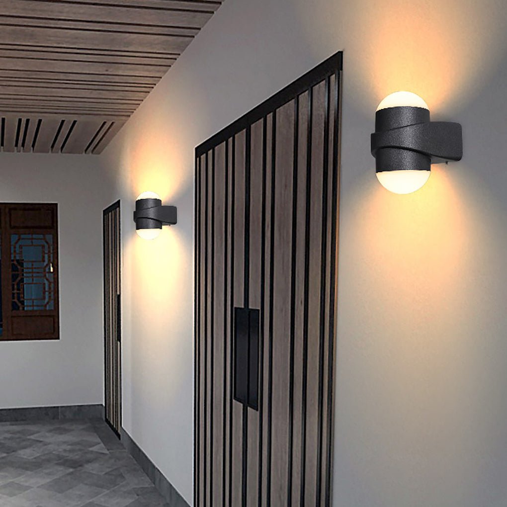 Round Waterproof LED Black Modern Up and Down Lights Outdoor Wall Sconces - Lumpaz