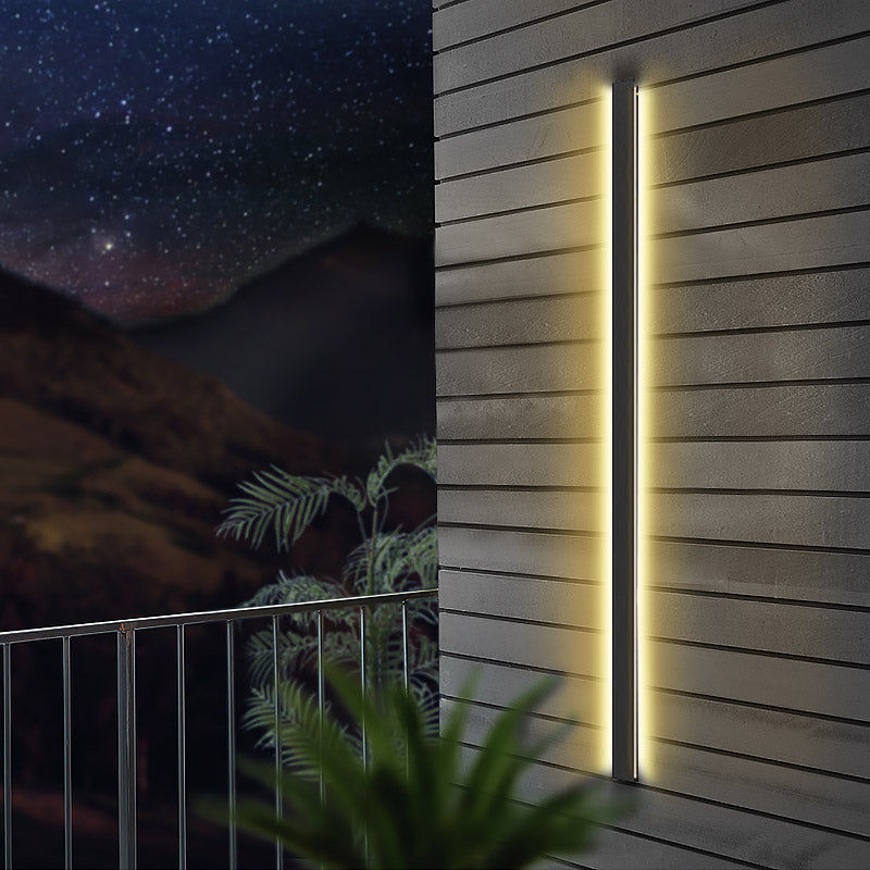 Black Long Strip Metal Waterproof Dimmable Modern Outdoor Wall Lights - Lumpaz