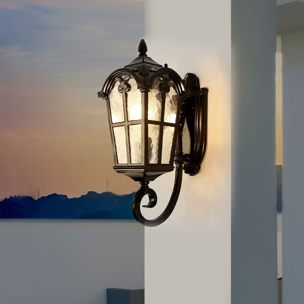 Waterproof Vintage Lantern Shaped Black Retro Outdoor Plug in Wall Lamp - Lumpaz