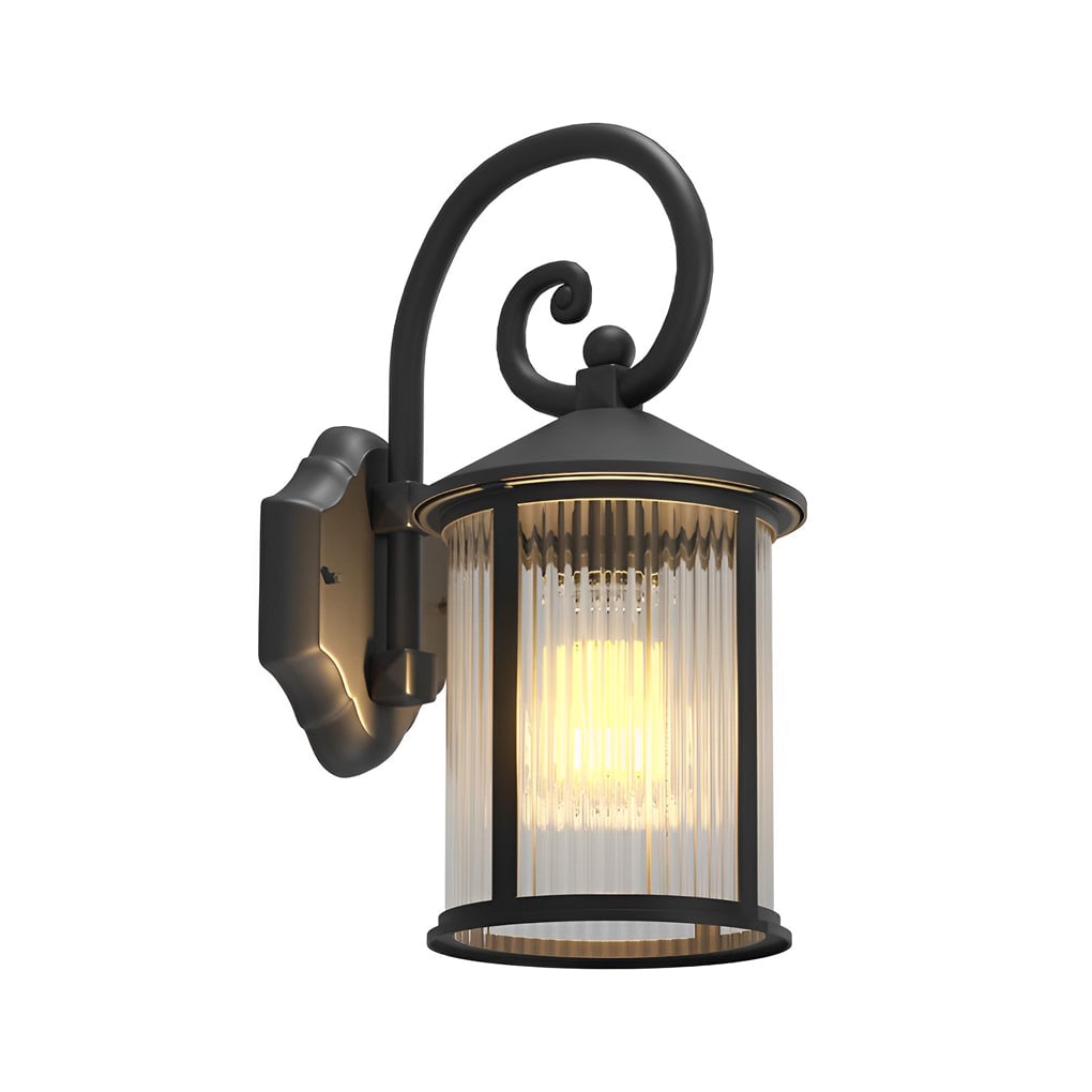 Waterproof Striped Glass Aluminum Black Retro Outdoor Wall Lights - Lumpaz