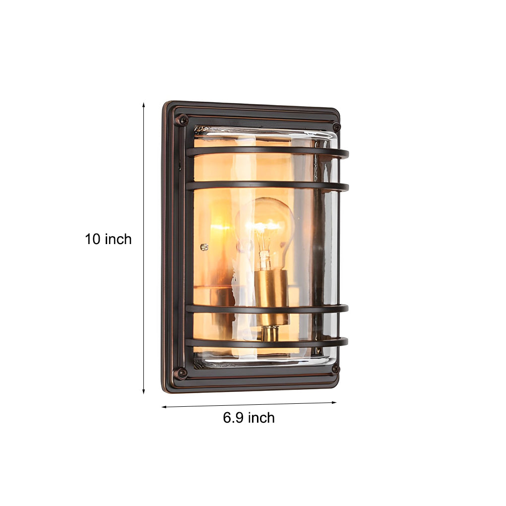 Vintage Aluminum Brown Glass Waterproof Modern Outdoor Wall Light - Lumpaz