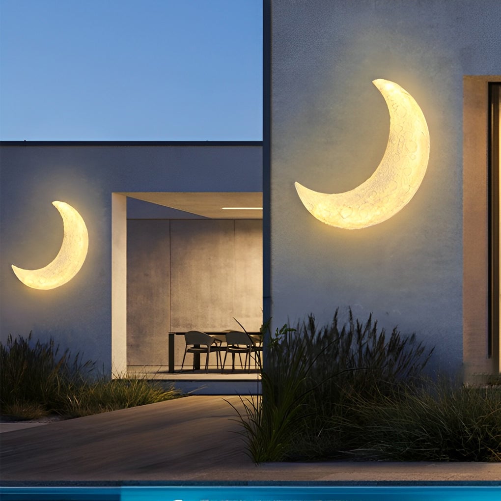 Creative Resin Moon Waterproof LED Modern Outdoor Wall Sconce Lighting - Lumpaz
