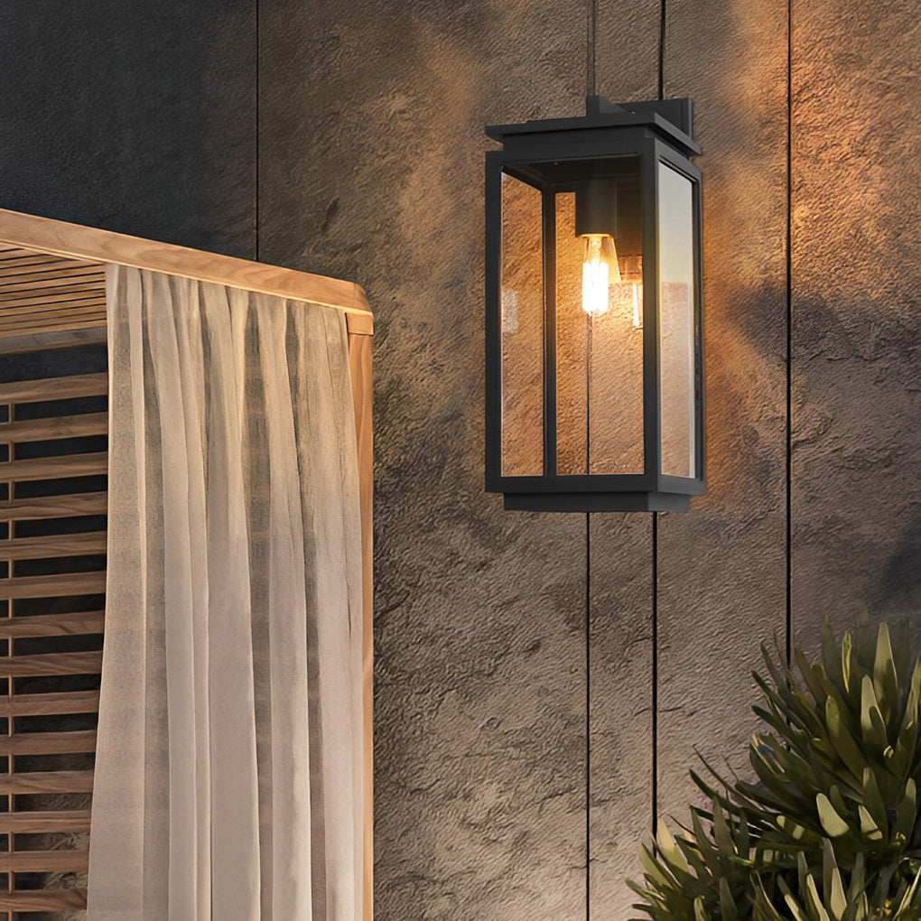 Waterproof Rectangular Glass Black Industrial Outdoor Wall Lamp Exterior Lights - Lumpaz