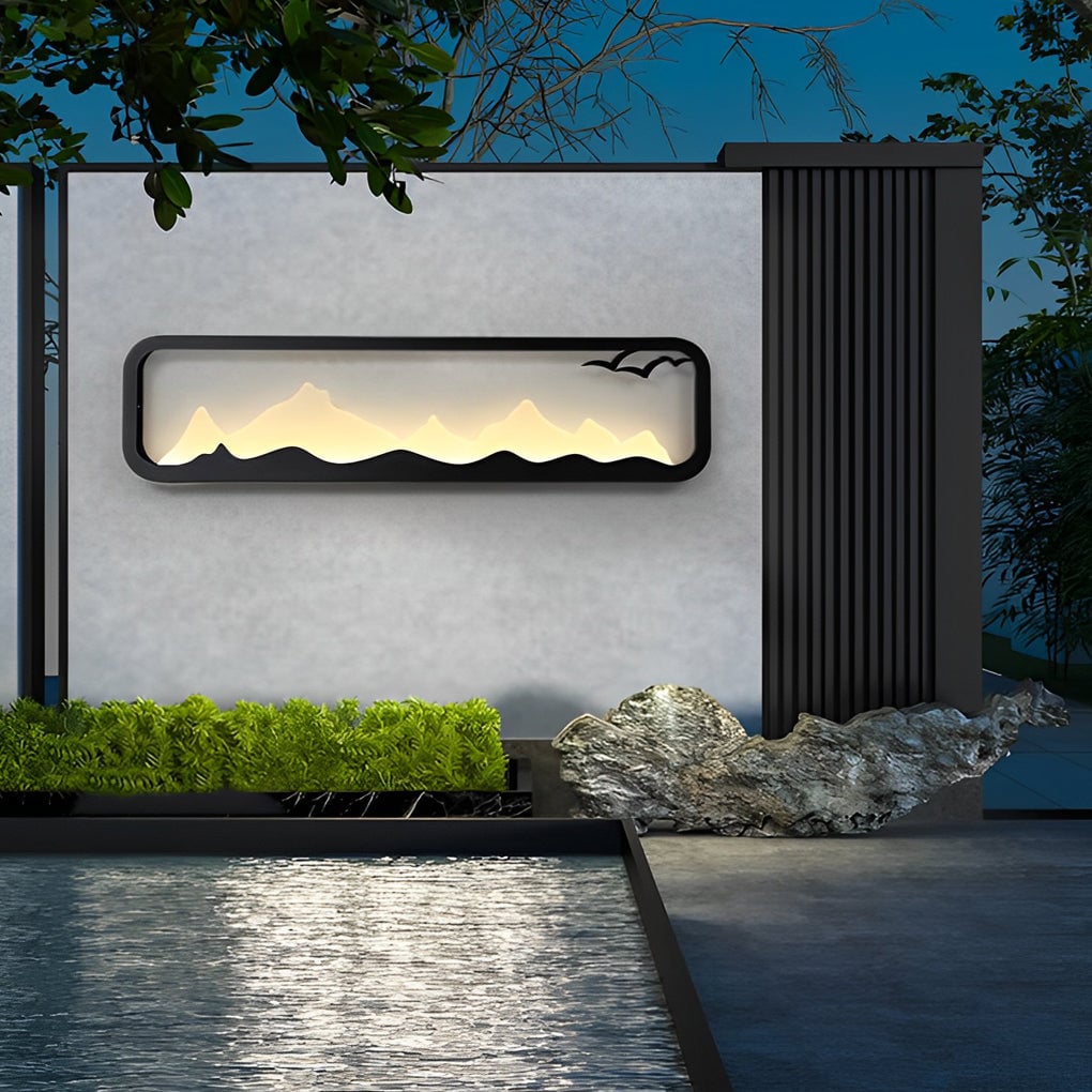 Rectangular Mountain Scenery LED Waterproof Black Outdoor Wall Lamp - Lumpaz