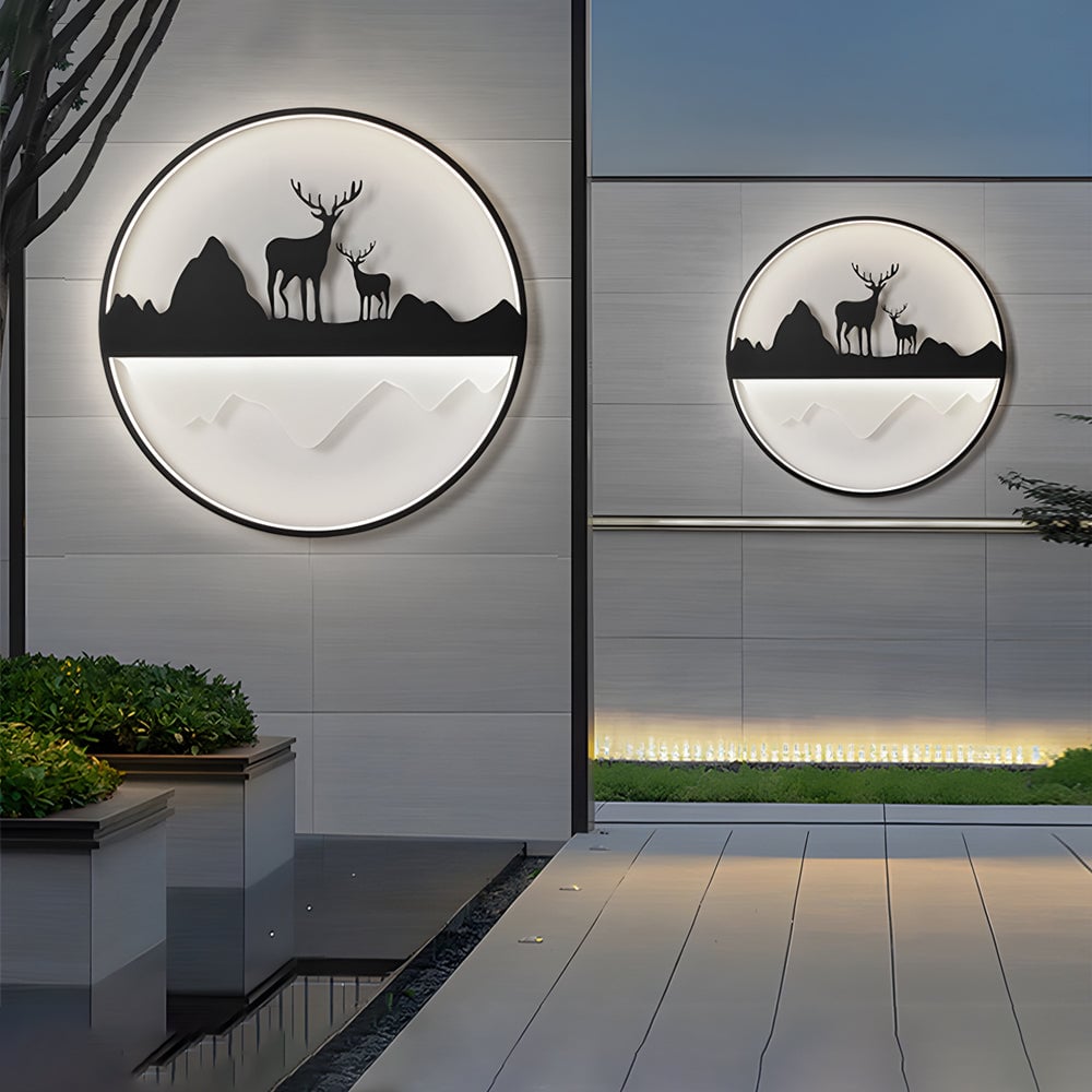 Round Mountain Scenery Silhouette Dimmable with Remote Outdoor Wall Lights - Lumpaz