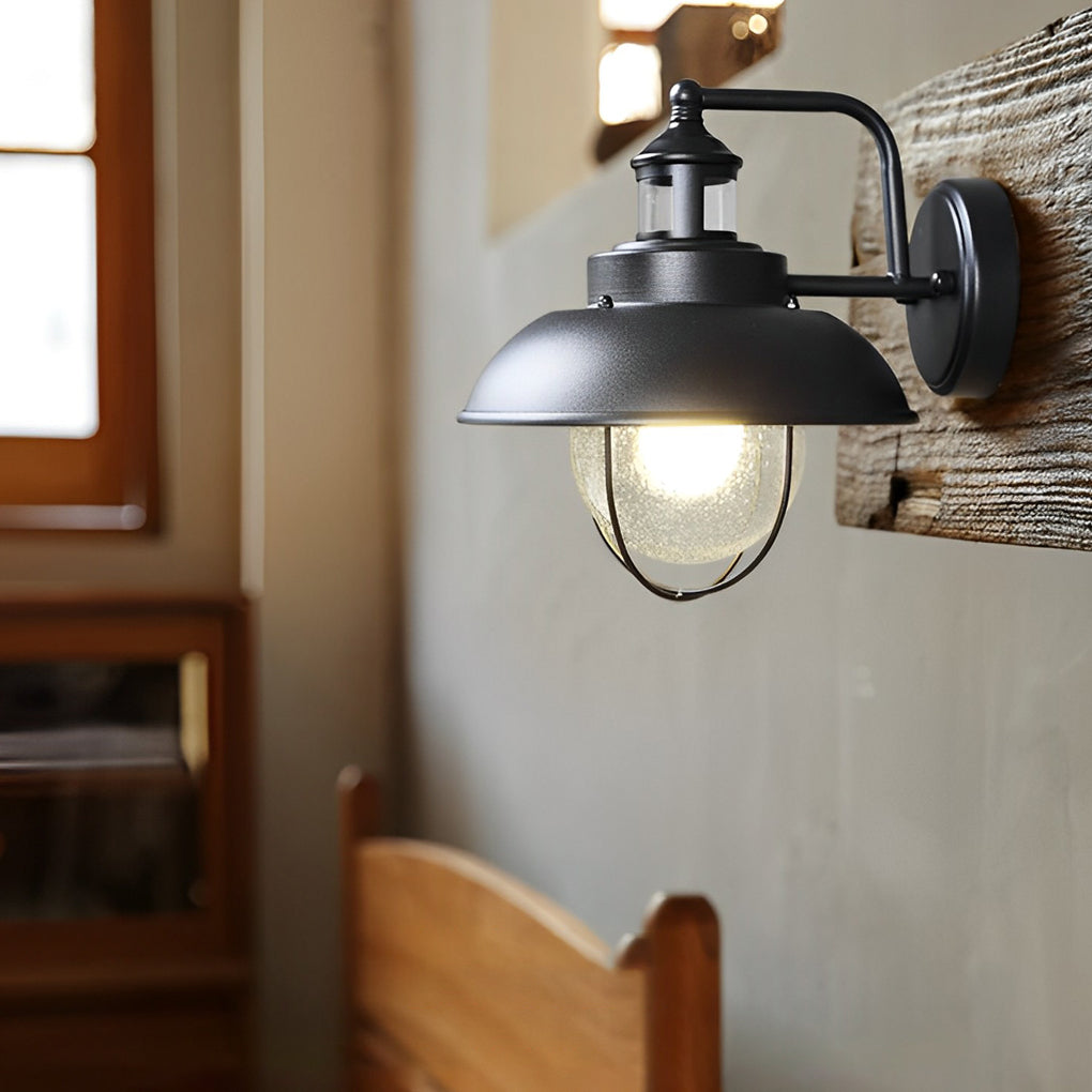 Antique Round Iron Bubbles Glass American Style Outdoor Wall Lights - Lumpaz