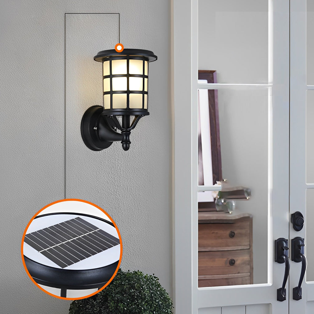 Retro Round Three Step Dimming Black European-style Solar Wall Sconces - Lumpaz