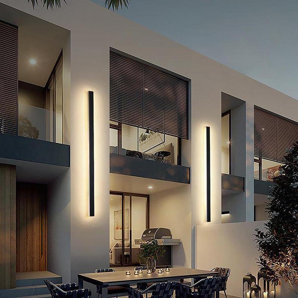Outdoor Waterproof Long Strip Metal Black Modern LED Outdoor Wall Lights - Lumpaz