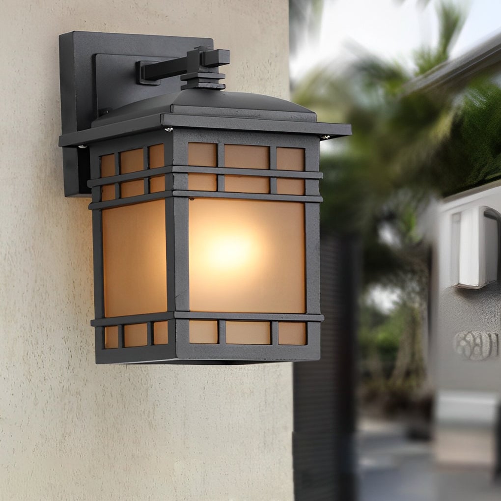 Square Retro Waterproof Yellow Glass Shade Vintage Outdoor Wall Lights - Lumpaz