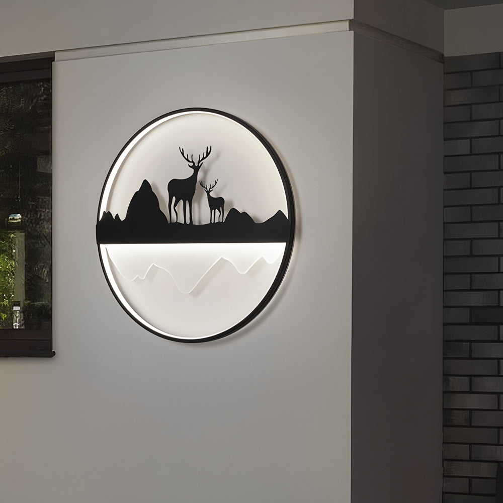 Round Mountain Scenery Silhouette Dimmable with Remote Outdoor Wall Lights - Lumpaz
