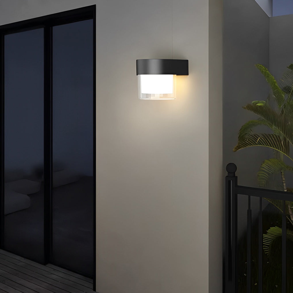 Square Round Waterproof LED Black Minimalist Solar Outdoor Wall Lights - Lumpaz