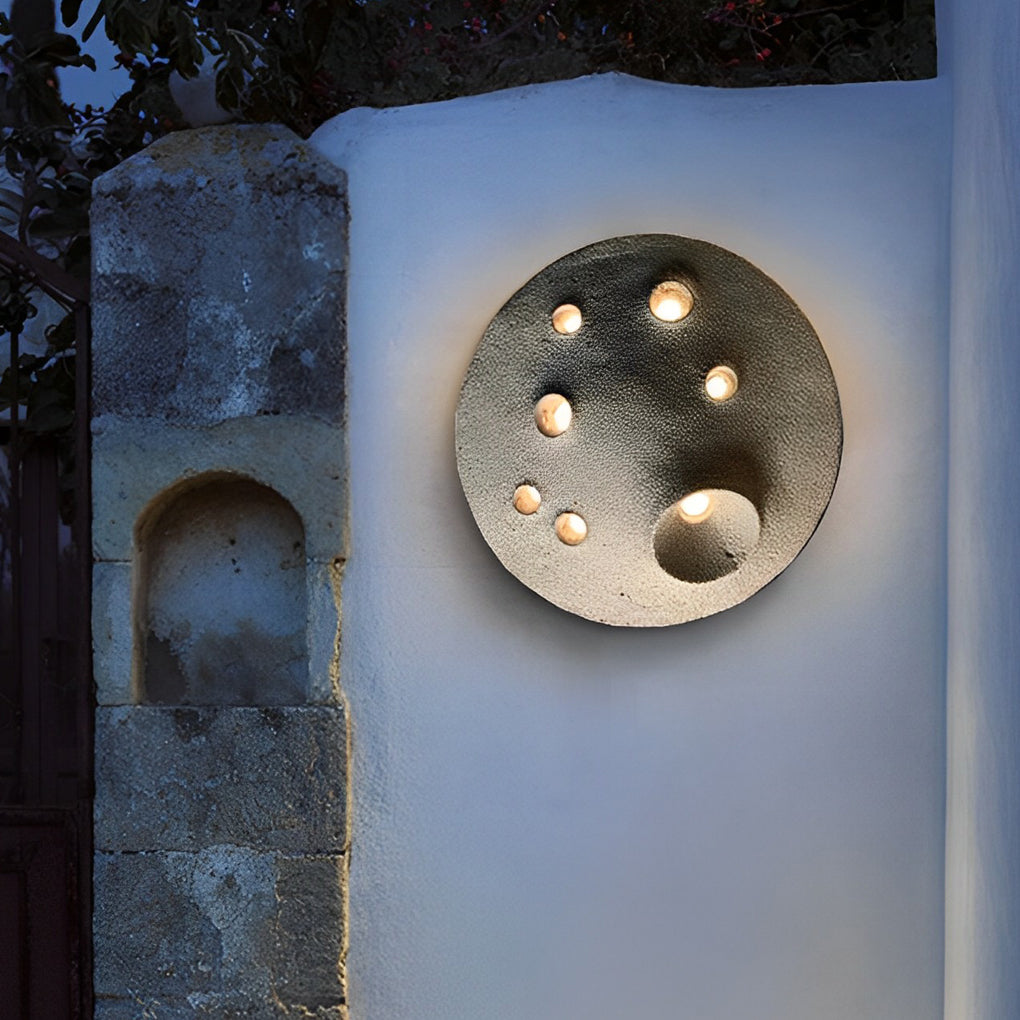Round Creative Cement Lunar Crater Waterproof LED Outdoor Wall Lamp - Lumpaz