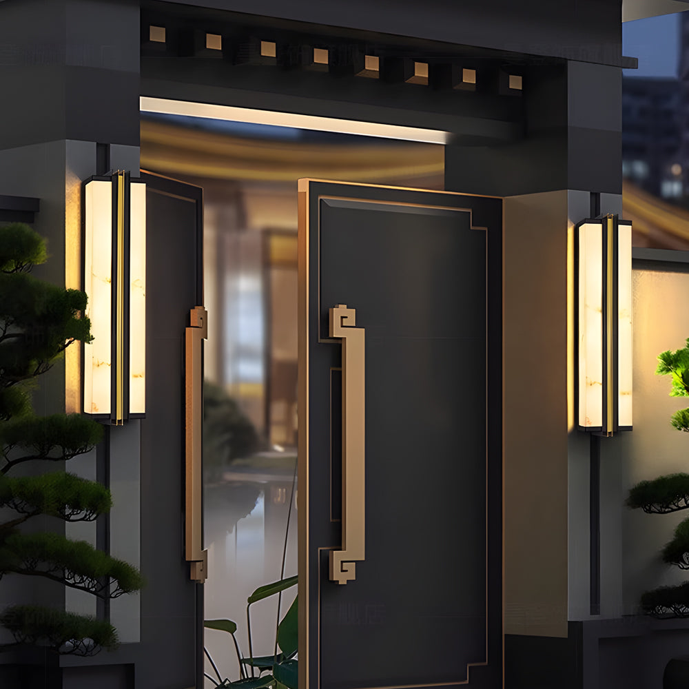 Modern Black LED Indoor/Outdoor Wall Lights with Resin Marble Shade - Lumpaz