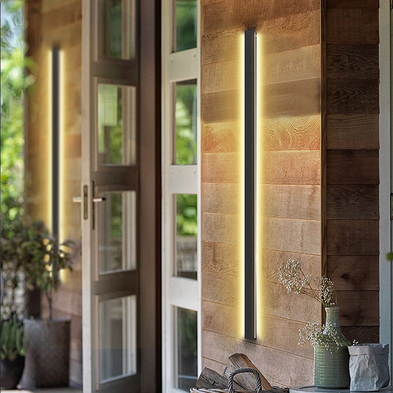 Black Long Strip Metal Waterproof Dimmable Modern Outdoor Wall Lights - Lumpaz