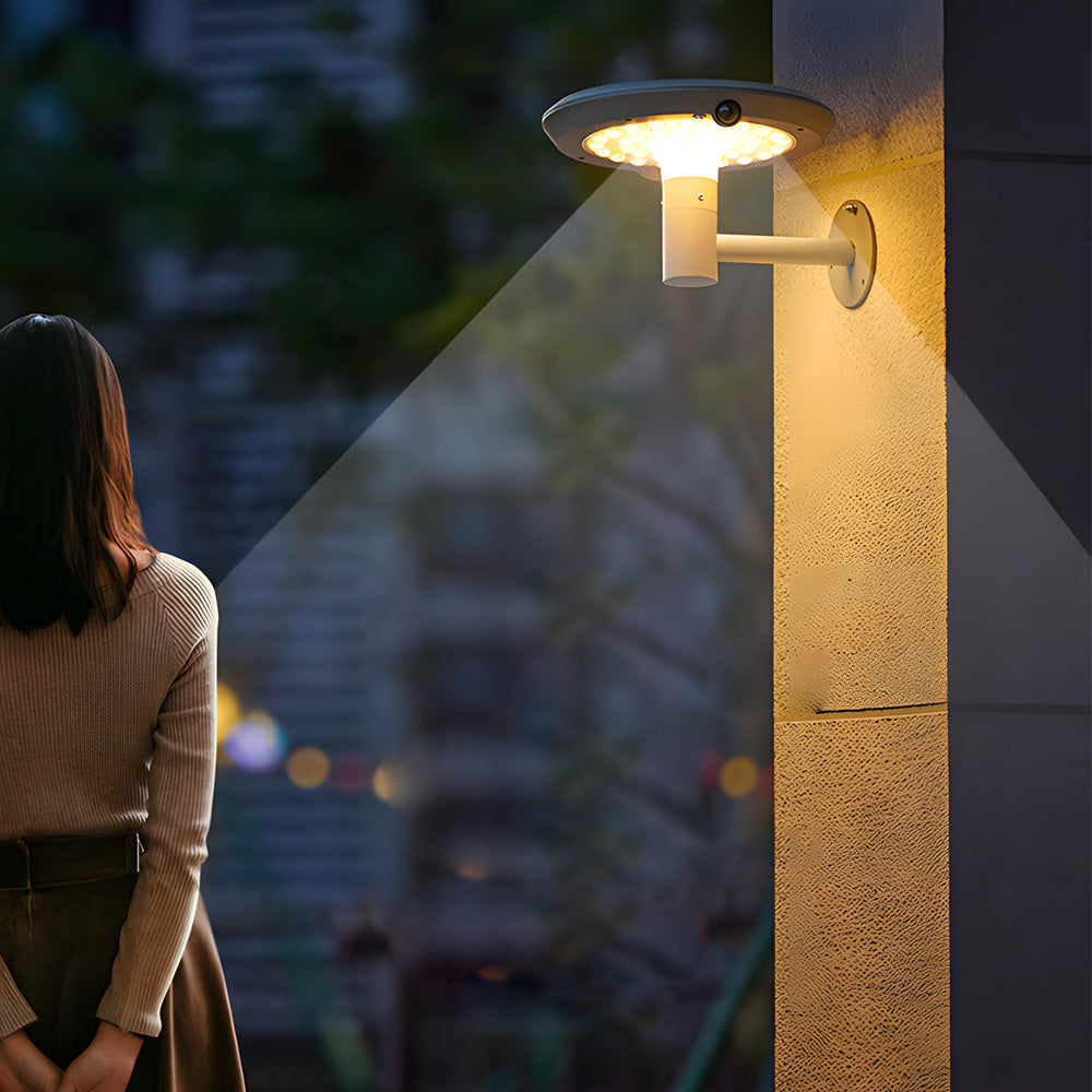 Modern Mushroom LED Solar Wall Light with Dual Motion Sensors - Gray - Lumpaz