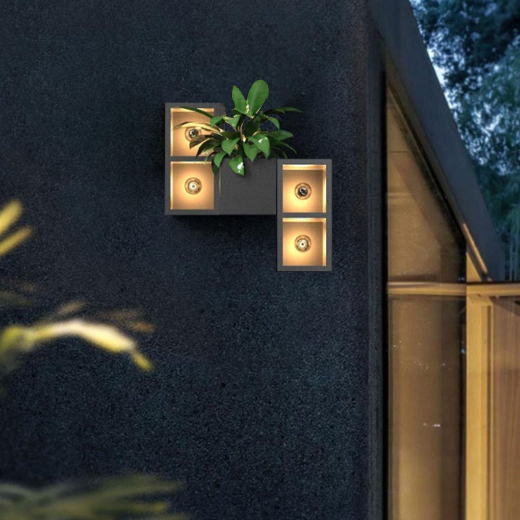 Waterproof Creative Square Combination LED Black Wall Lamp with Flowerpot - Lumpaz