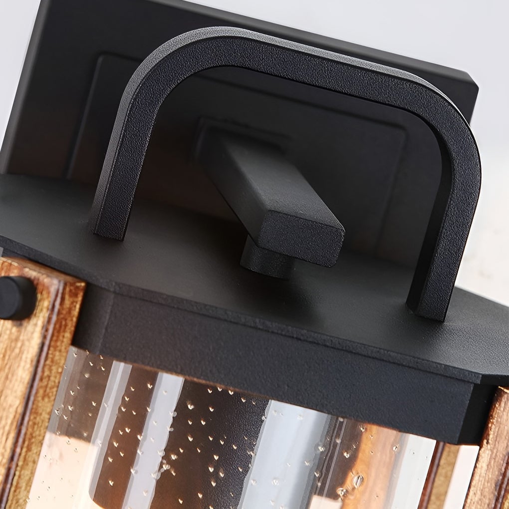 Lantern Shaped Waterproof Glass Black Industrial Outdoor Wall Sconce Lighting - Lumpaz