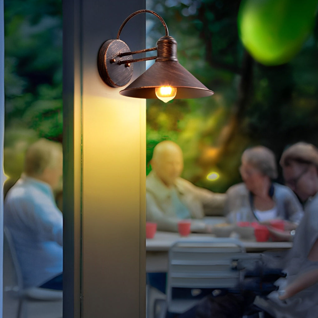 Retro Conical Iron Waterproof Industrial Style Outdoor Wall Lamp Exterior Lights - Lumpaz