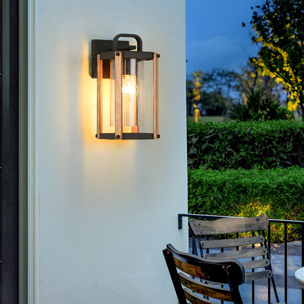 Lantern Shaped Waterproof Glass Black Industrial Outdoor Wall Sconce Lighting - Lumpaz