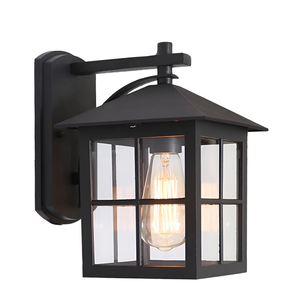 Antique Lantern Shaped Glass Waterproof Black Modern Wall Sconce Lighting - Lumpaz