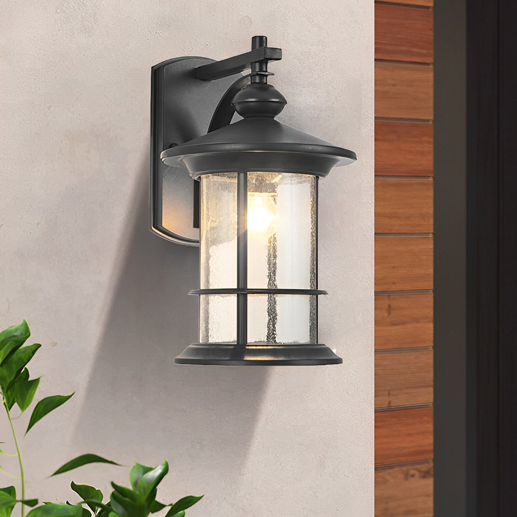Retro Aluminum Glass LED Waterproof Black American Garden Wall Lamp - Lumpaz