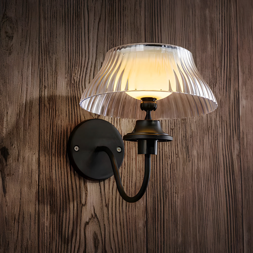 Black Metallic Arm Solar Outdoor Wall Light - Adjustable Glass Shade - Lumpaz