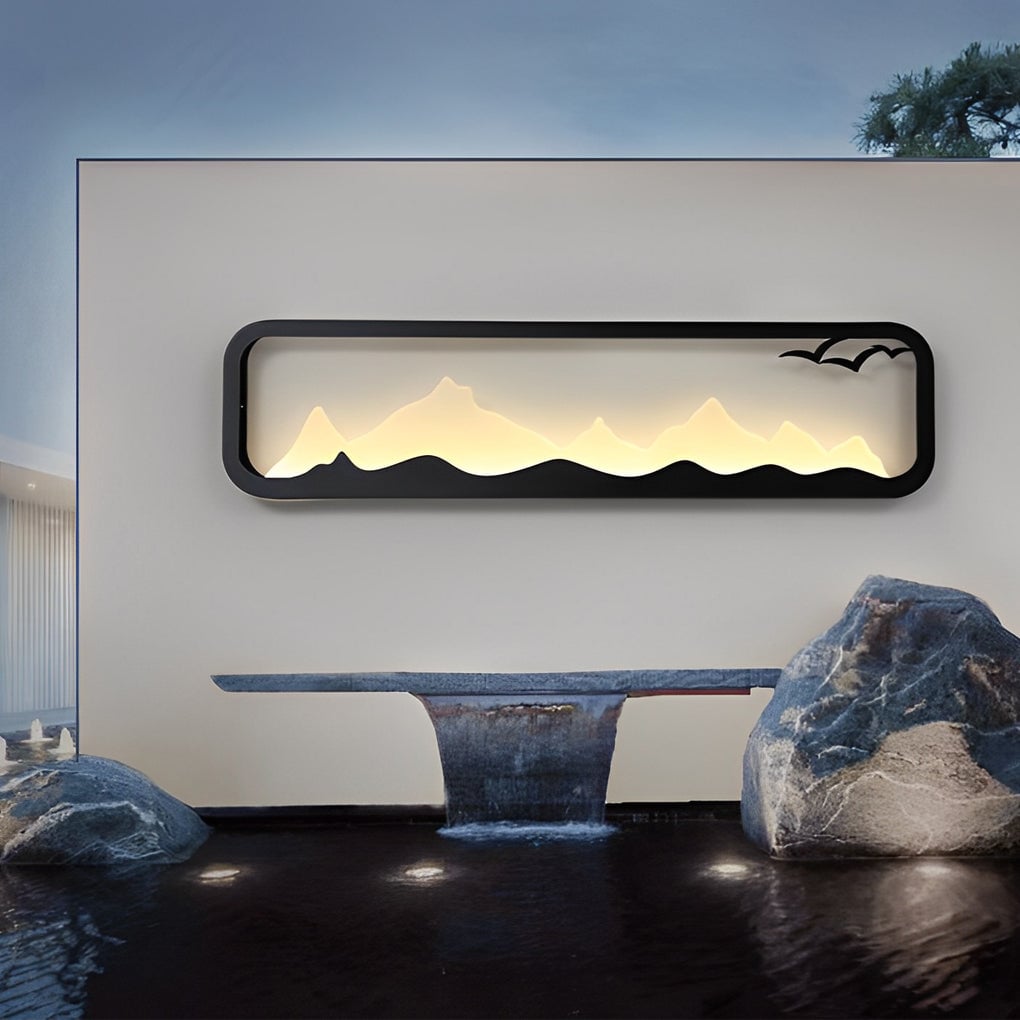 Rectangular Mountain Scenery LED Waterproof Black Outdoor Wall Lamp - Lumpaz