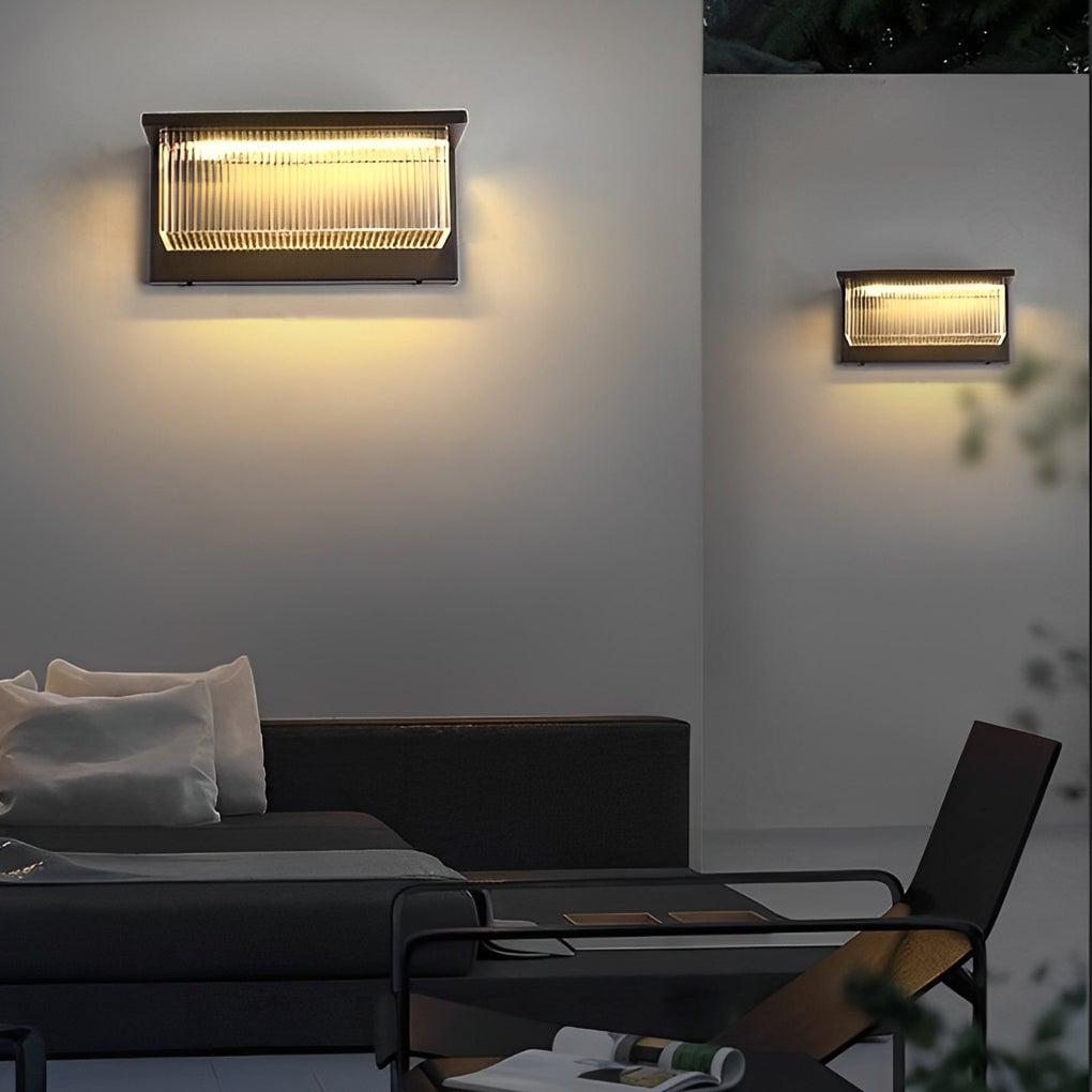 Rectangular Striped Acrylic Shade Waterproof Black Modern Solar Wall Lights - Lumpaz