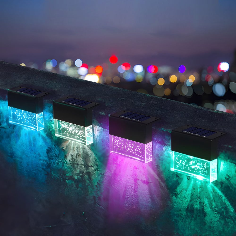 2PCS Solar Sunset Fence Lights RGB LED Outdoor Acrylic Bubbles Step Deck Light - Lumpaz