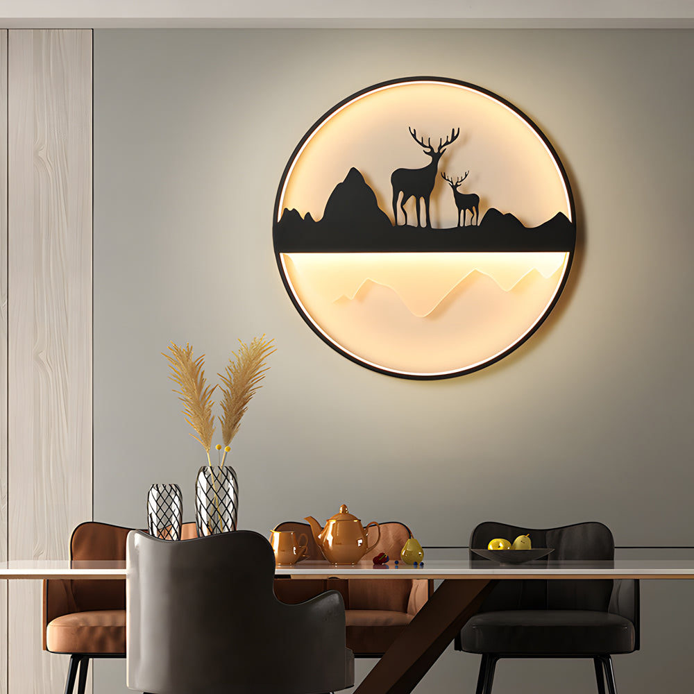 Round Mountain Scenery Silhouette Dimmable with Remote Outdoor Wall Lights - Lumpaz