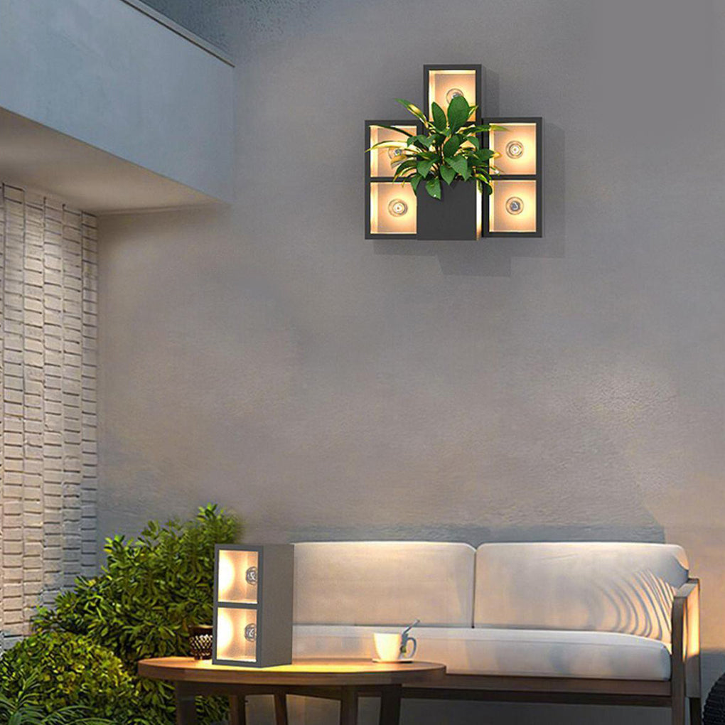 Waterproof Creative Square Combination LED Black Wall Lamp with Flowerpot - Lumpaz