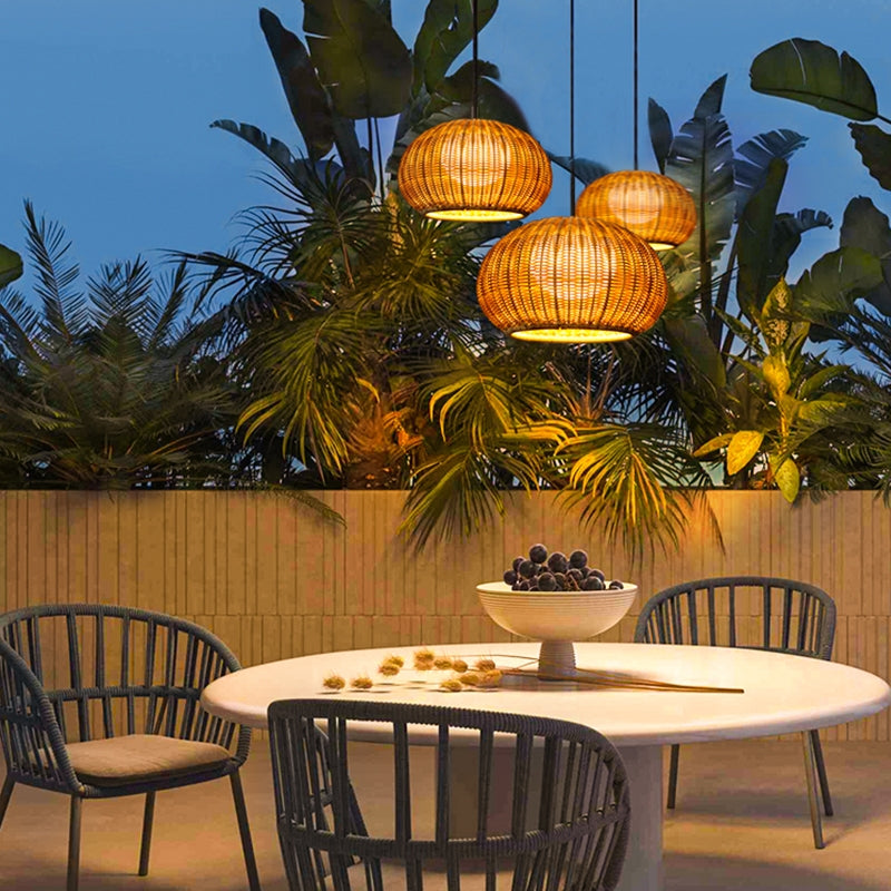 Lantern Shaped Waterproof Rattan Modern Outdoor Wall Lamp Chandelier - Lumpaz