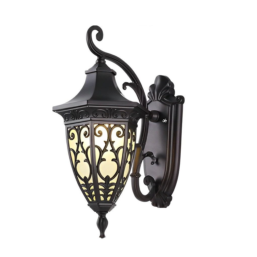 Vintage Flower Pattern Waterproof Black American Style Solar Wall Lamp - Lumpaz