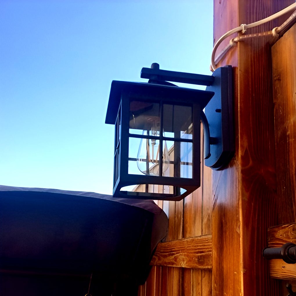 Antique Lantern Shaped Glass Waterproof Black Modern Wall Sconce Lighting - Lumpaz