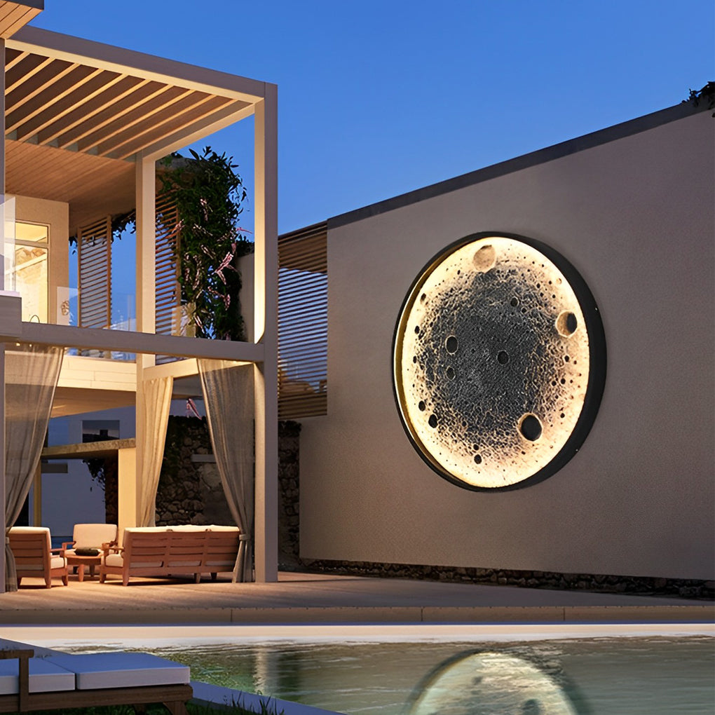 Round Moon Waterproof LED Modern Outdoor Wall Lights Fixture Wall Lamp - Lumpaz