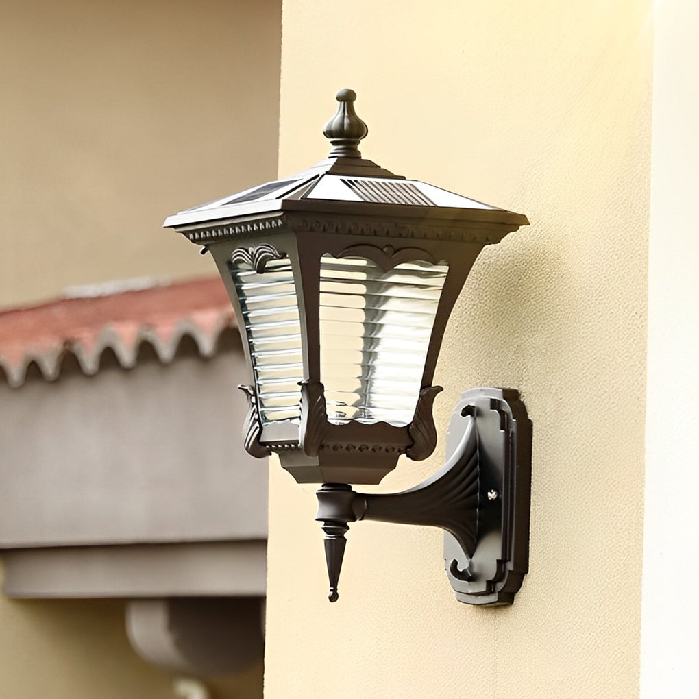 Vintage Striped Glass LED Waterproof Black Retro Solar Wall Lights - Lumpaz