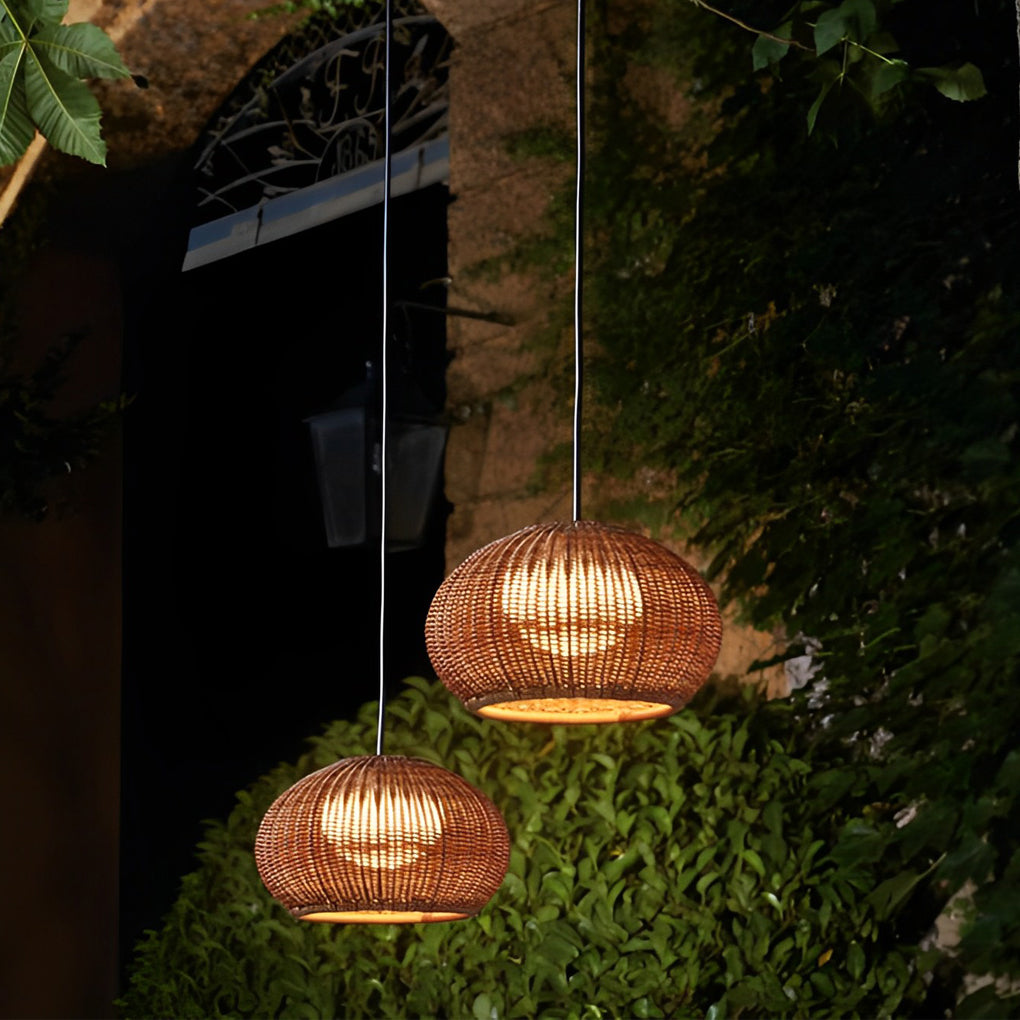 Lantern Shaped Waterproof Rattan Modern Outdoor Wall Lamp Chandelier - Lumpaz