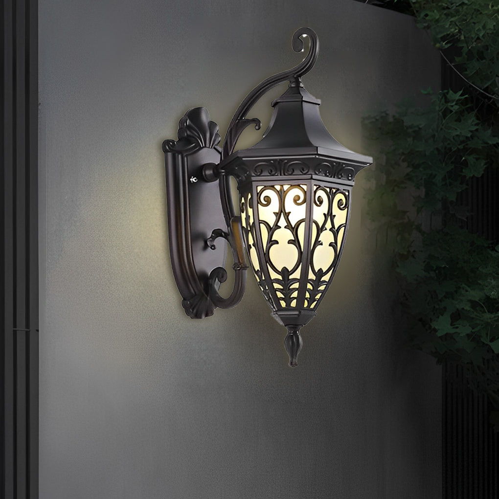 Vintage Flower Pattern Waterproof Black American Style Solar Wall Lamp - Lumpaz