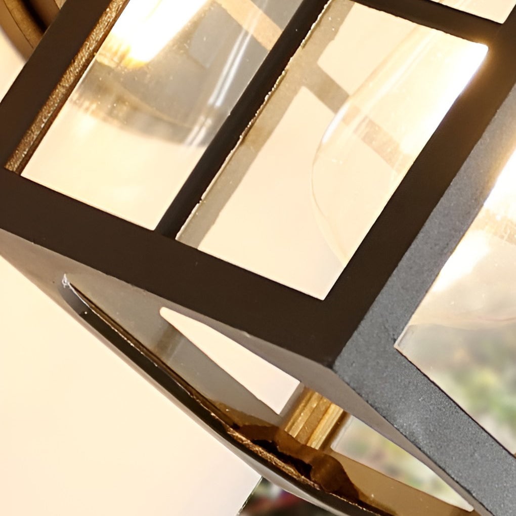 Antique Lantern Shaped Glass Waterproof Black Modern Wall Sconce Lighting - Lumpaz