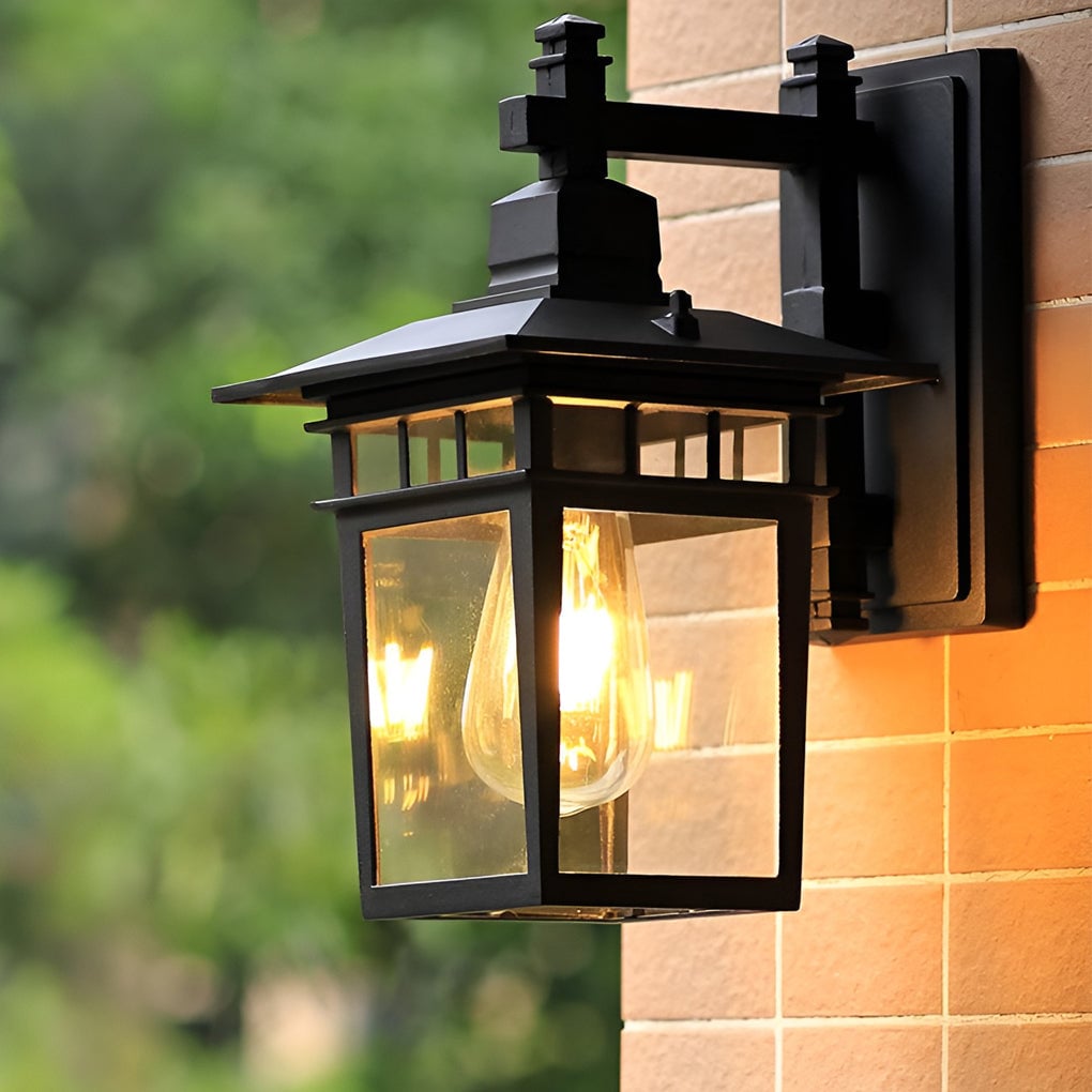 Pavilion Shaped Glass LED Waterproof Retro Outdoor Wall Lamp Wall Sconce Lighting without Bulb - Lumpaz