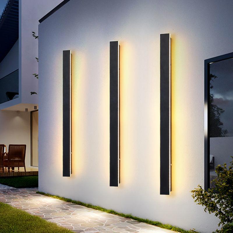 Outdoor Long Strip Waterproof Metal Black Modern Outdoor Wall Lights - Lumpaz