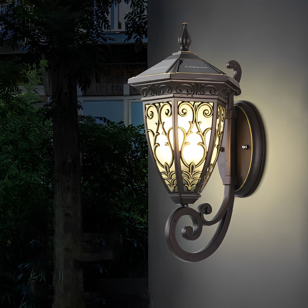 Vintage Flower Pattern Waterproof Black American Style Solar Wall Lamp - Lumpaz