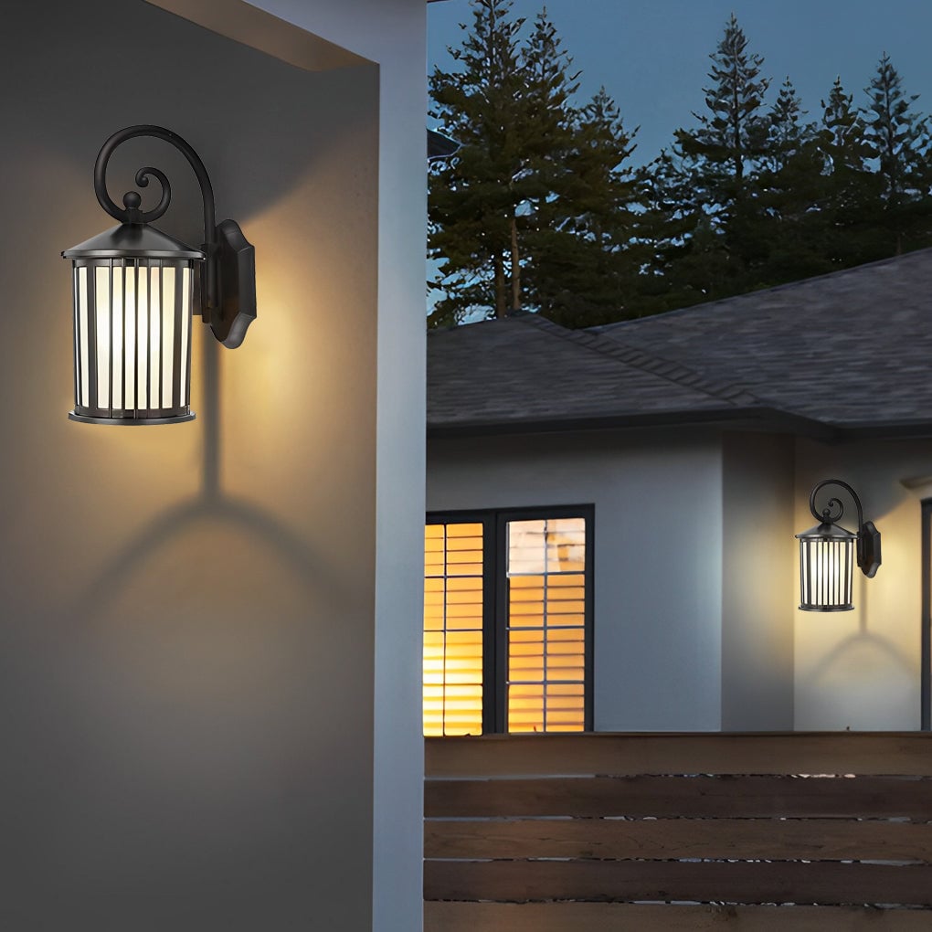 Waterproof Striped Glass Aluminum Black Retro Outdoor Wall Lights - Lumpaz