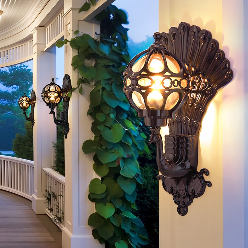 Waterproof Retro Peacocks Aluminum European Style Outdoor Wall Light - Lumpaz