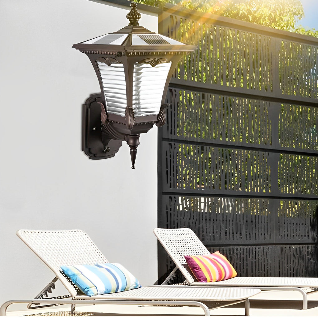 Vintage Striped Glass LED Waterproof Black Retro Solar Wall Lights - Lumpaz