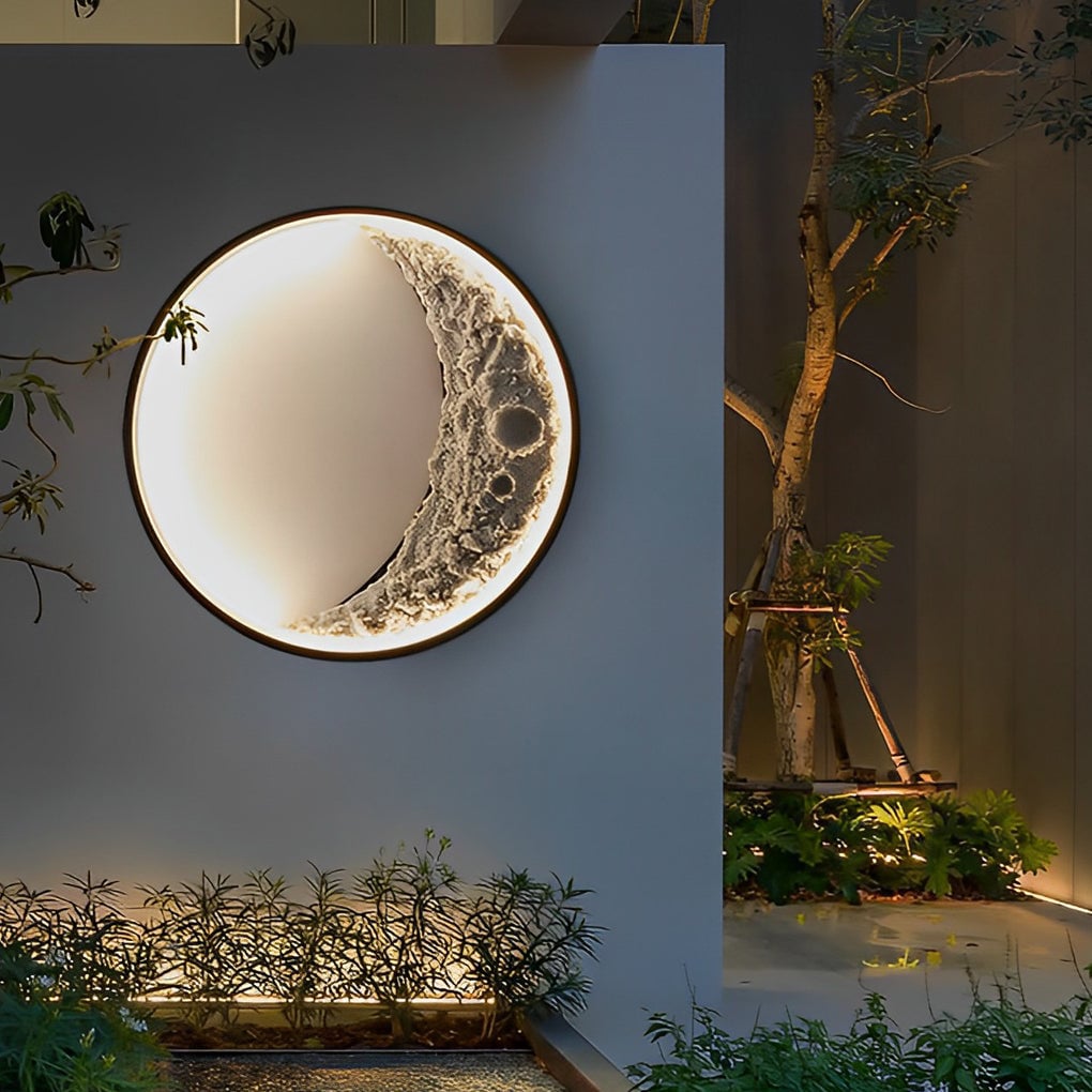Round Creative Moon Resin Lunar Texture Waterproof Outdoor Wall Lights - Lumpaz
