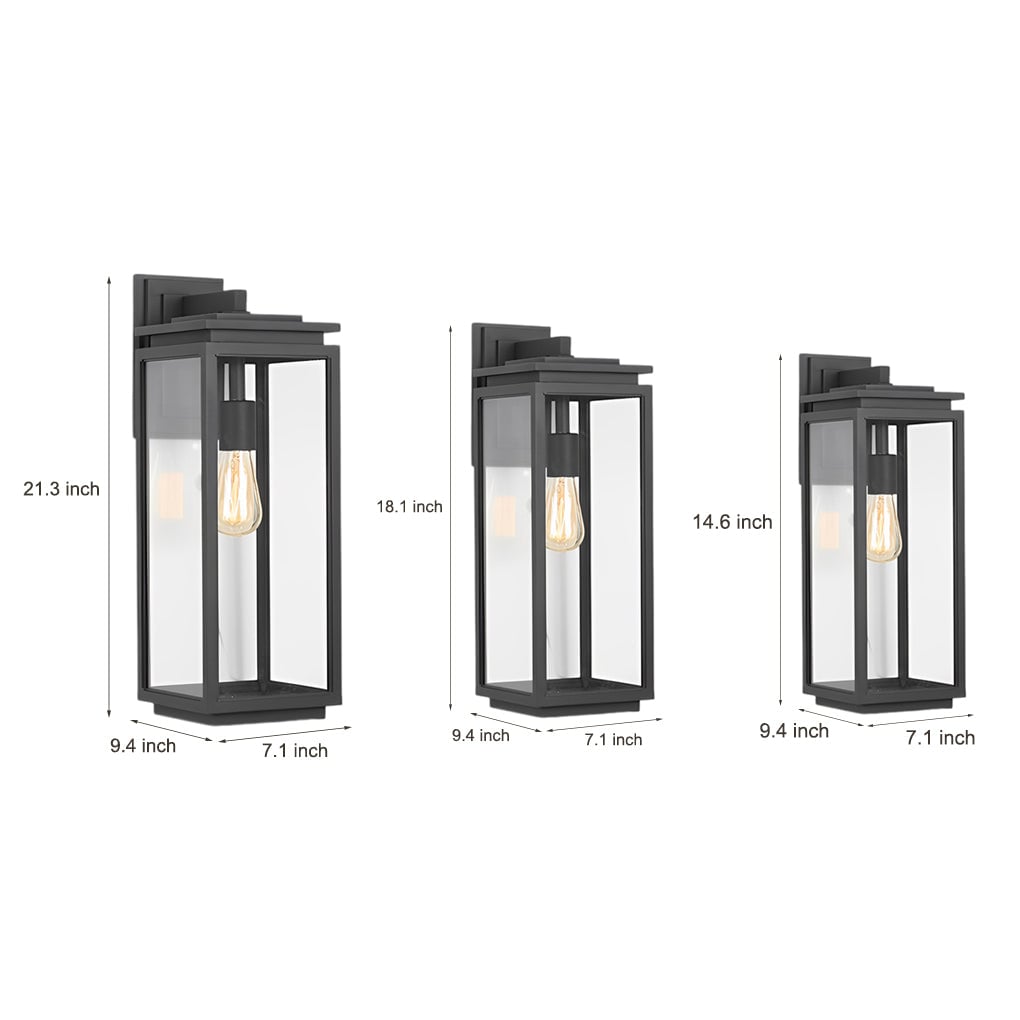 Waterproof Rectangular Glass Black Industrial Outdoor Wall Lamp Exterior Lights - Lumpaz