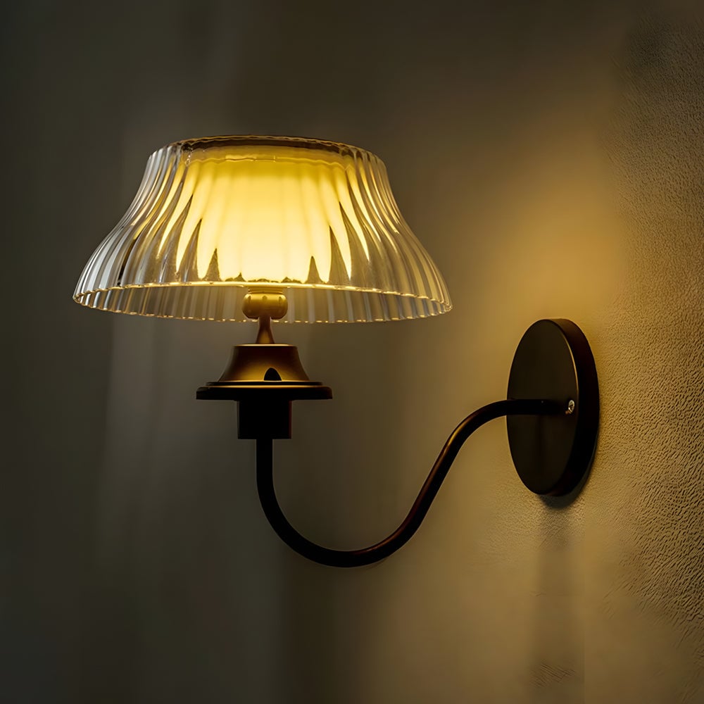 Black Metallic Arm Solar Outdoor Wall Light - Adjustable Glass Shade - Lumpaz