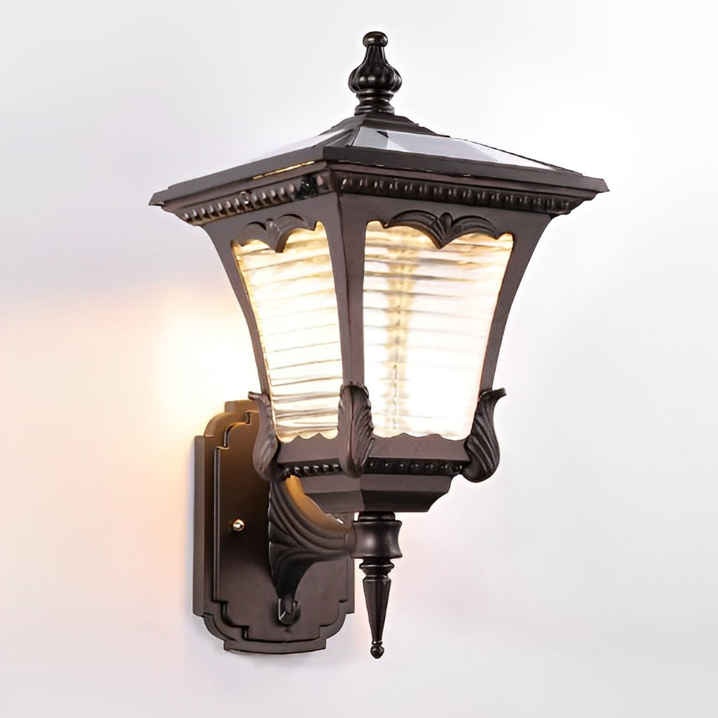 Vintage Striped Glass LED Waterproof Black Retro Solar Wall Lights - Lumpaz