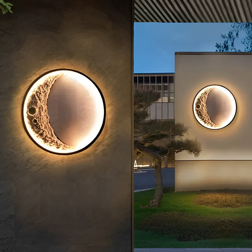 Round Creative Moon Resin Lunar Texture Waterproof Outdoor Wall Lights - Lumpaz
